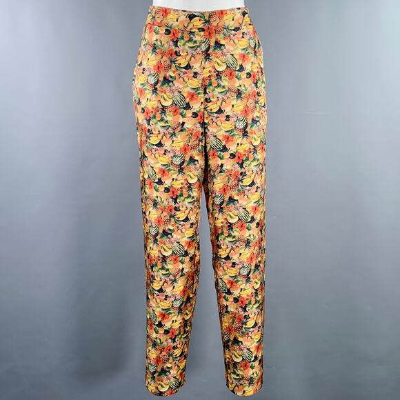 MOMONI Size M Multi Color Silk Fruits Elastic Waistband Casual Pants - Picture 1 of 8